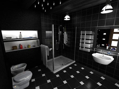Ванная Комната С Темной Плиткой Фото